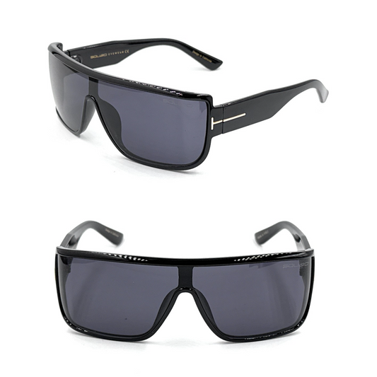Squaro Bold Flat Top Shield Sunglasses - Black Frame with Smoke Gray Lenses Premium Quality Fashion Sunglasses – Black Frame with Gradient Gray Lenses | Classic Square Design SQ20251563