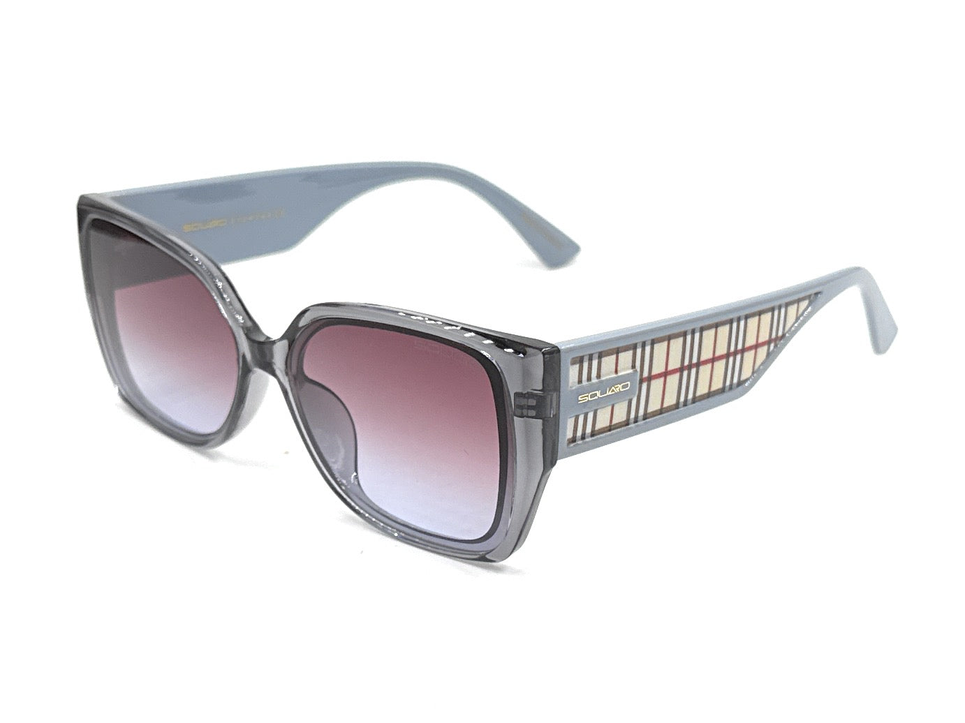 Squaro Plaid Accent Oversized Square Sunglasses – Black Frame with Gradient Brown Lenses SQ20251557