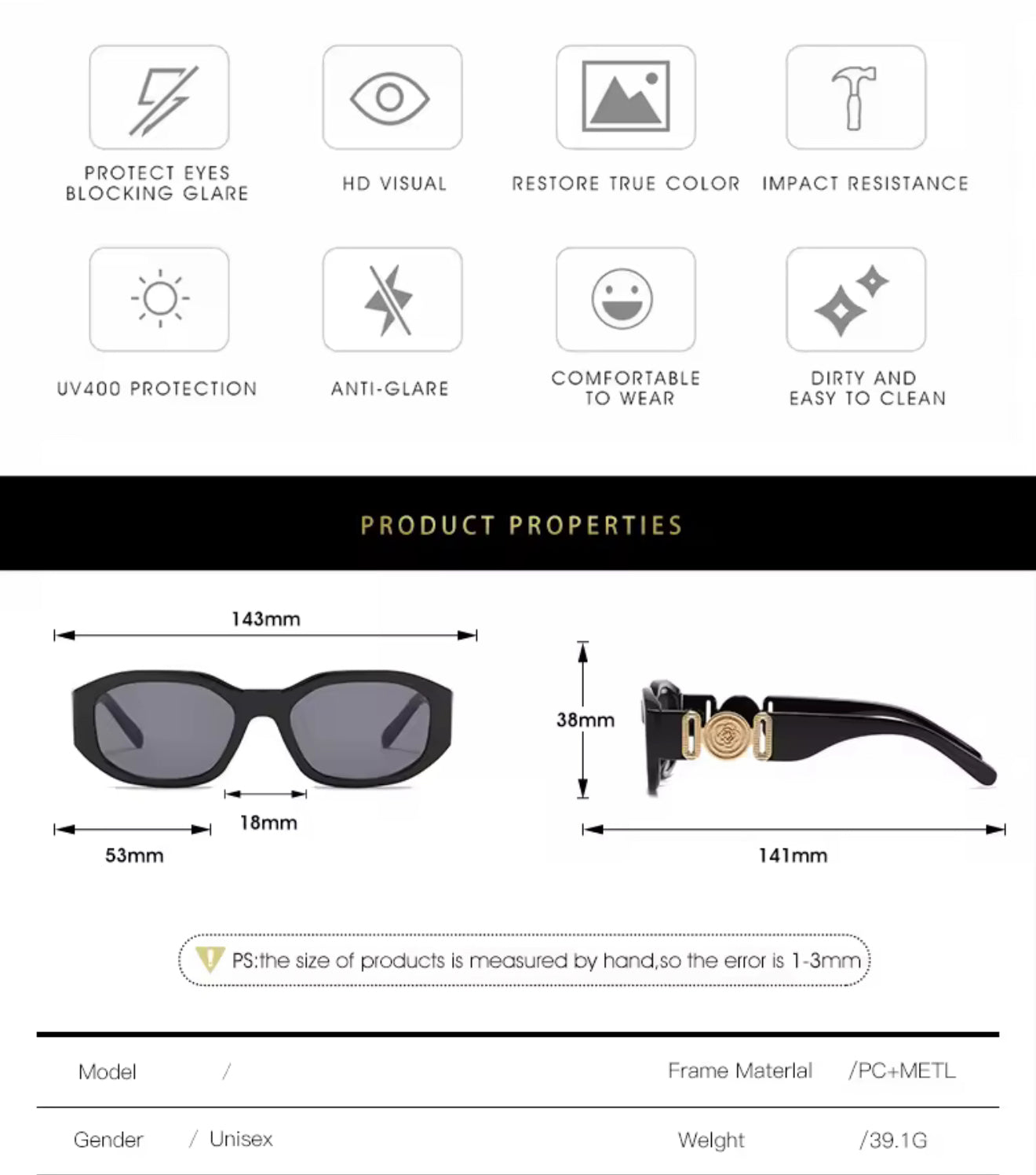 SQUARO Classic Sunglasses Fashion Designer UVA 400 women Men SQ20251562