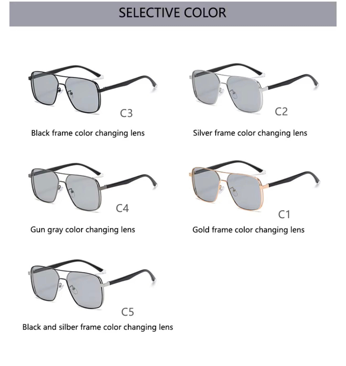 SQUARO Polarized Photochromic Aviator Sunglasses – TR90 + Metal Frame | UV400 Protection High Quality Light weight SQ20261611Square