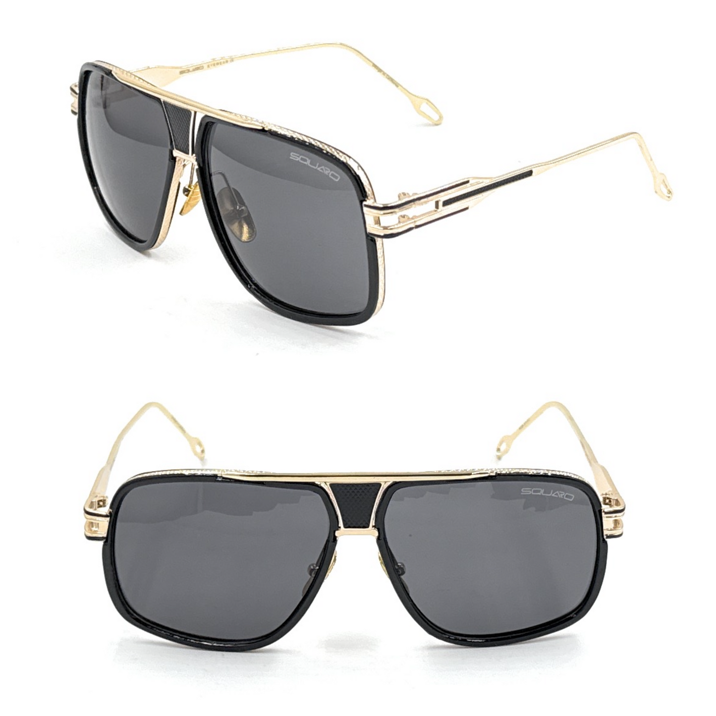 Squaro Plaid Accent Oversized Square Sunglasses –Black Frame with gold Gradient gray Lenses  Over size SQ20251571