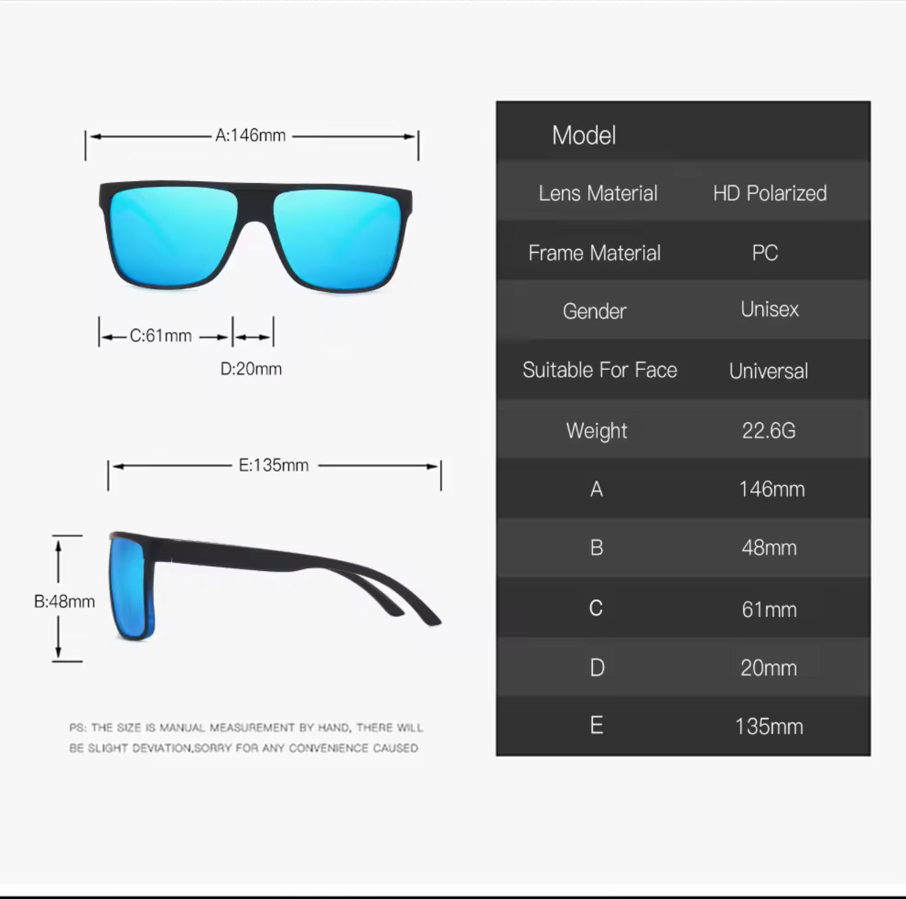 SQUARO TAC Polarized Sunglasses – Matte Black Frame with Soft Touch Rubber Coating | Premium UV400 Protection SQ20261591 61#20-135