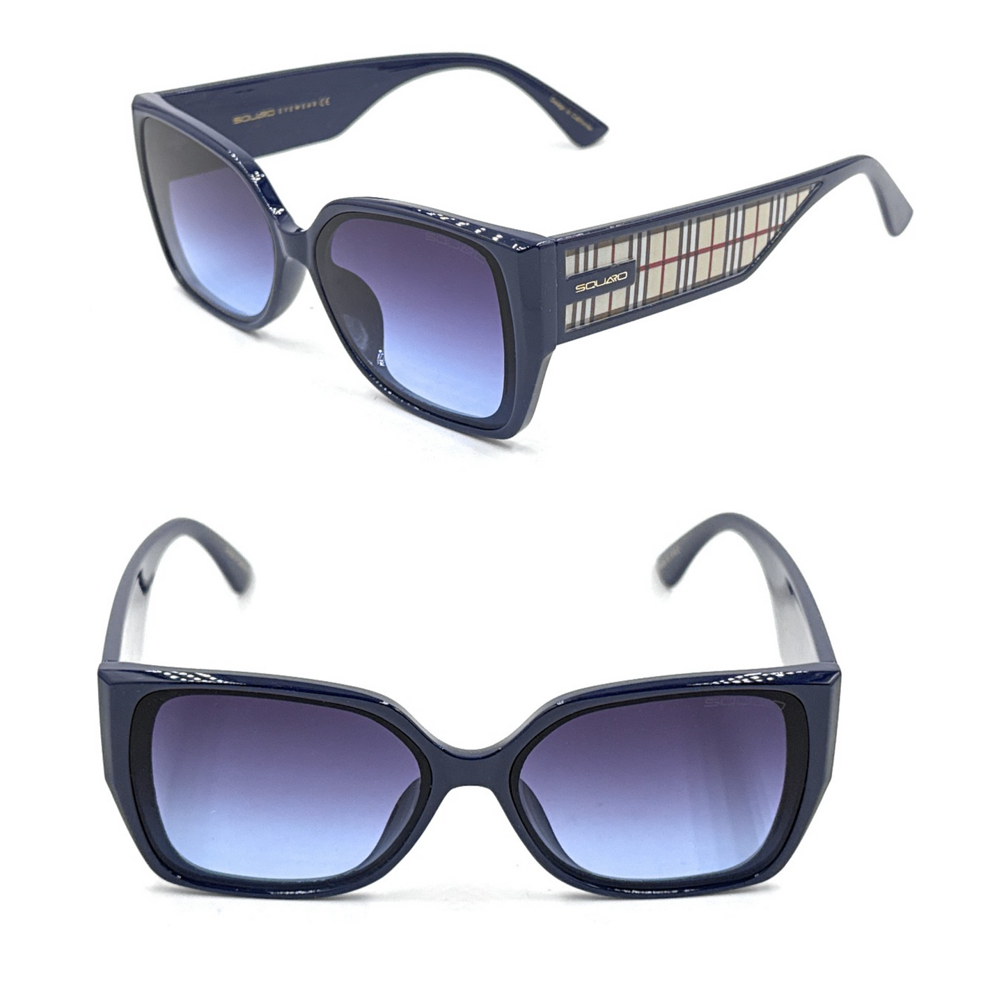 Squaro Plaid Accent Oversized Square Sunglasses – Black Frame with Gradient Brown Lenses SQ20251557