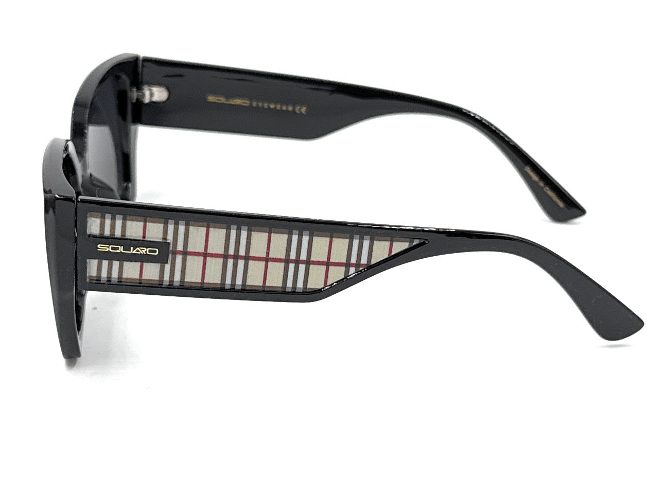 Squaro Plaid Accent Oversized Square Sunglasses – Black Frame with Gradient Brown Lenses SQ20251557