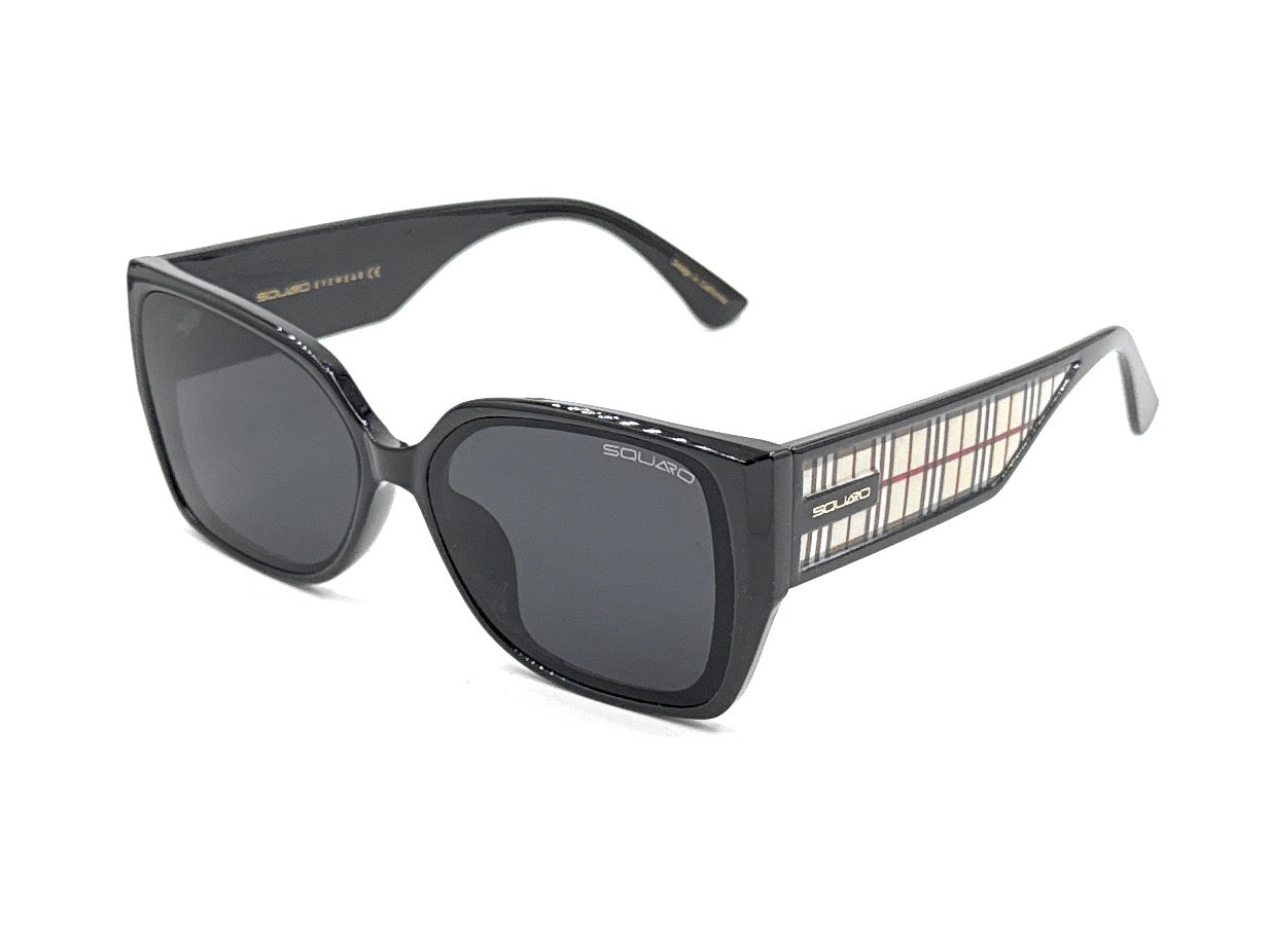 Squaro Plaid Accent Oversized Square Sunglasses – Black Frame with Gradient Brown Lenses SQ20251557