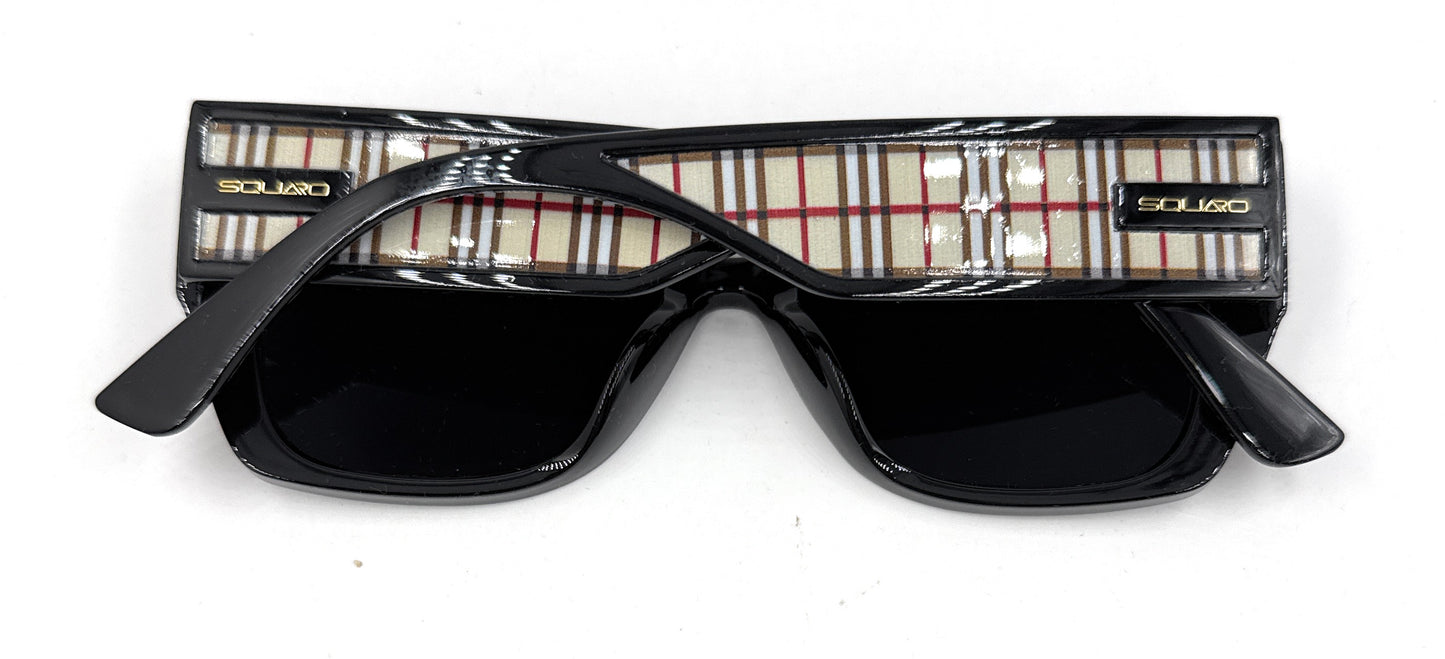 Squaro Plaid Accent Oversized Square Sunglasses – Black Frame with Gradient Brown Lenses SQ20251557