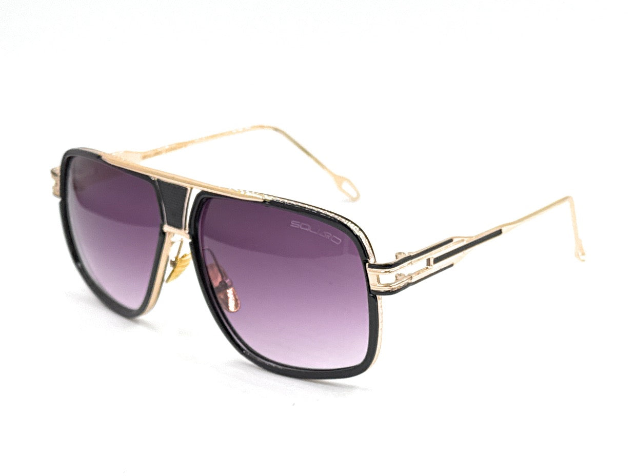 Squaro Plaid Accent Oversized Square Sunglasses –Black Frame with gold Gradient gray Lenses  Over size SQ20251571