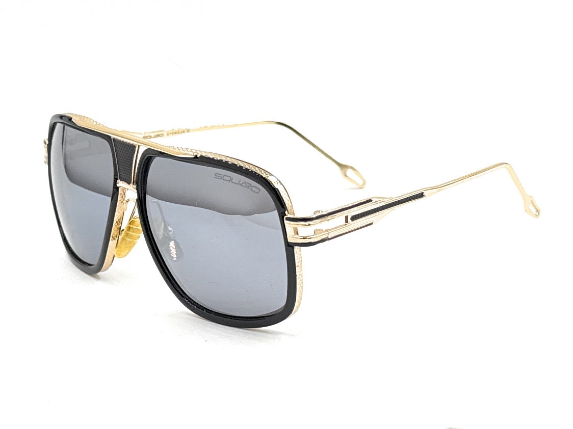 Squaro Plaid Accent Oversized Square Sunglasses –Black Frame with gold Gradient gray Lenses  Over size SQ20251571
