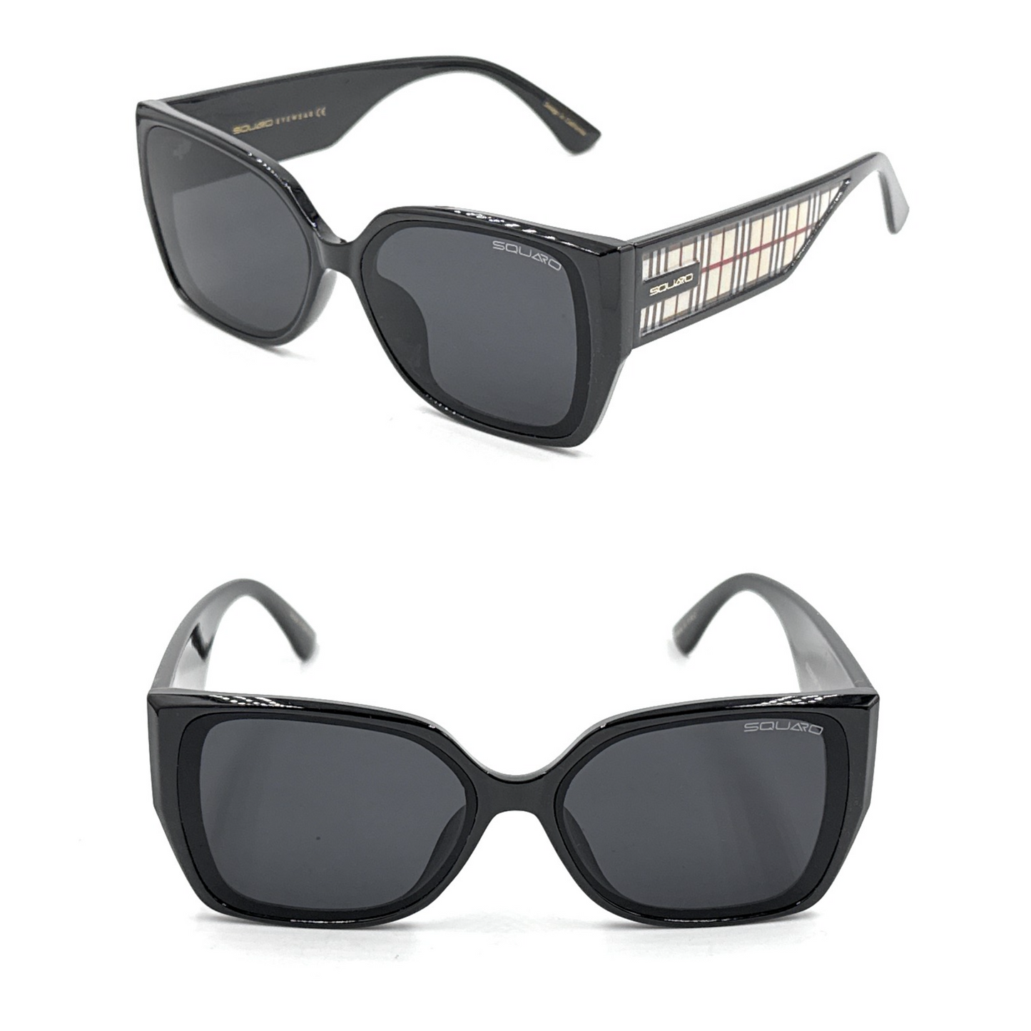 Squaro Plaid Accent Oversized Square Sunglasses – Black Frame with Gradient Brown Lenses SQ20251557