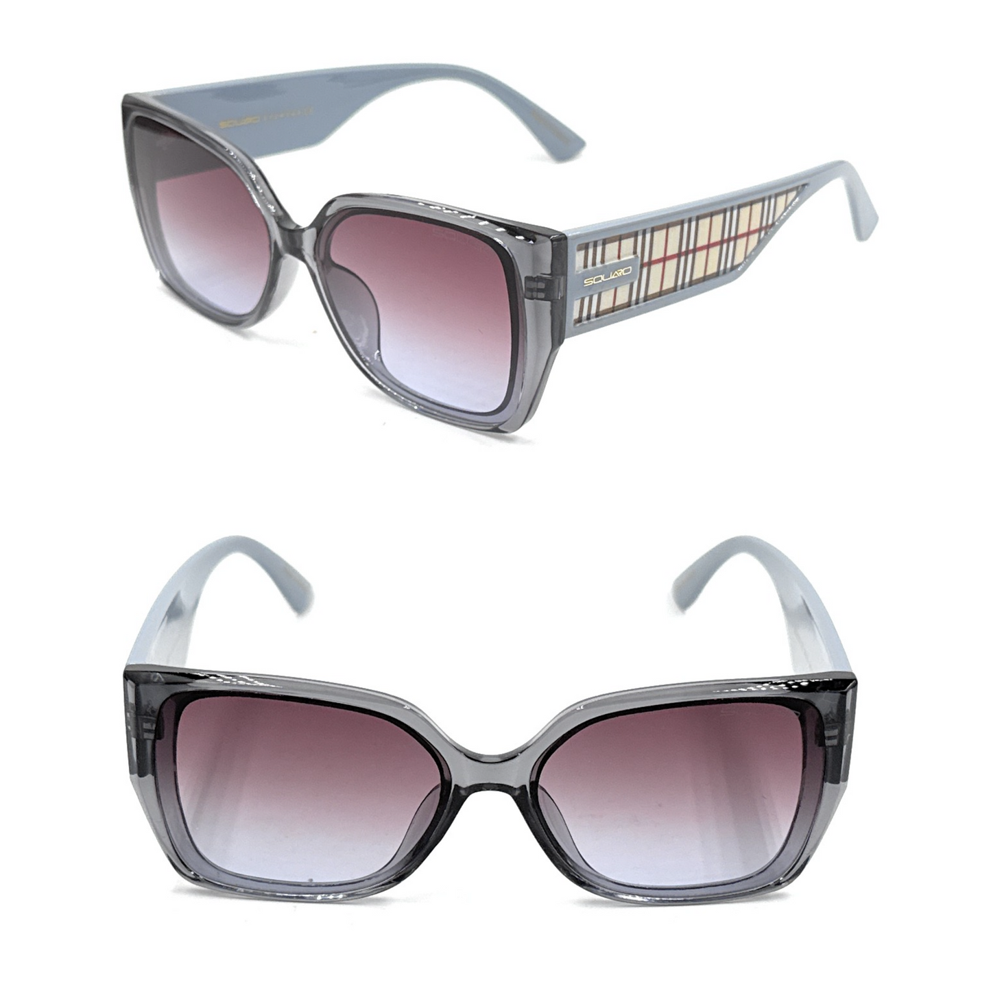 Squaro Plaid Accent Oversized Square Sunglasses – Black Frame with Gradient Brown Lenses SQ20251557