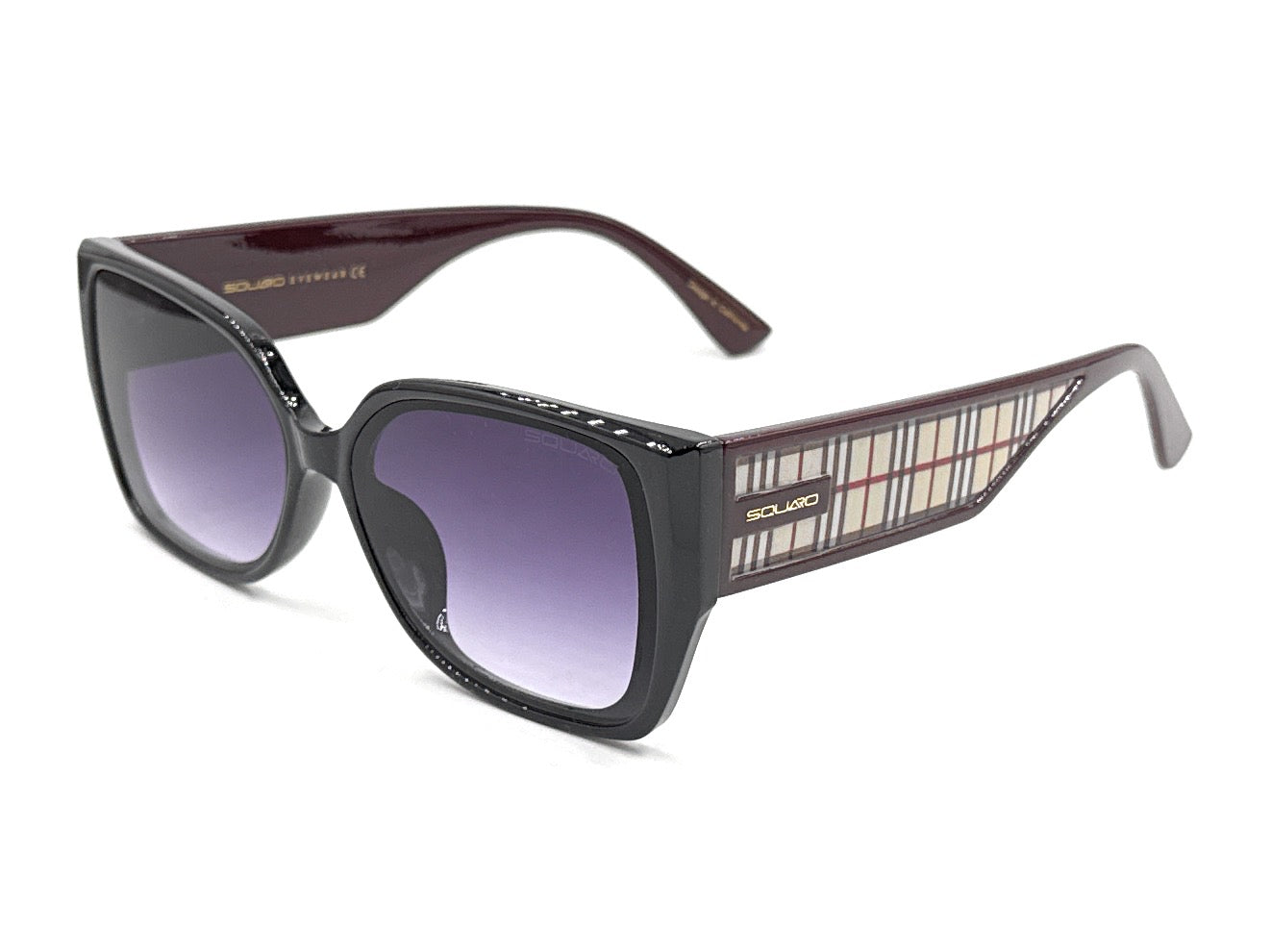 Squaro Plaid Accent Oversized Square Sunglasses – Black Frame with Gradient Brown Lenses SQ20251557