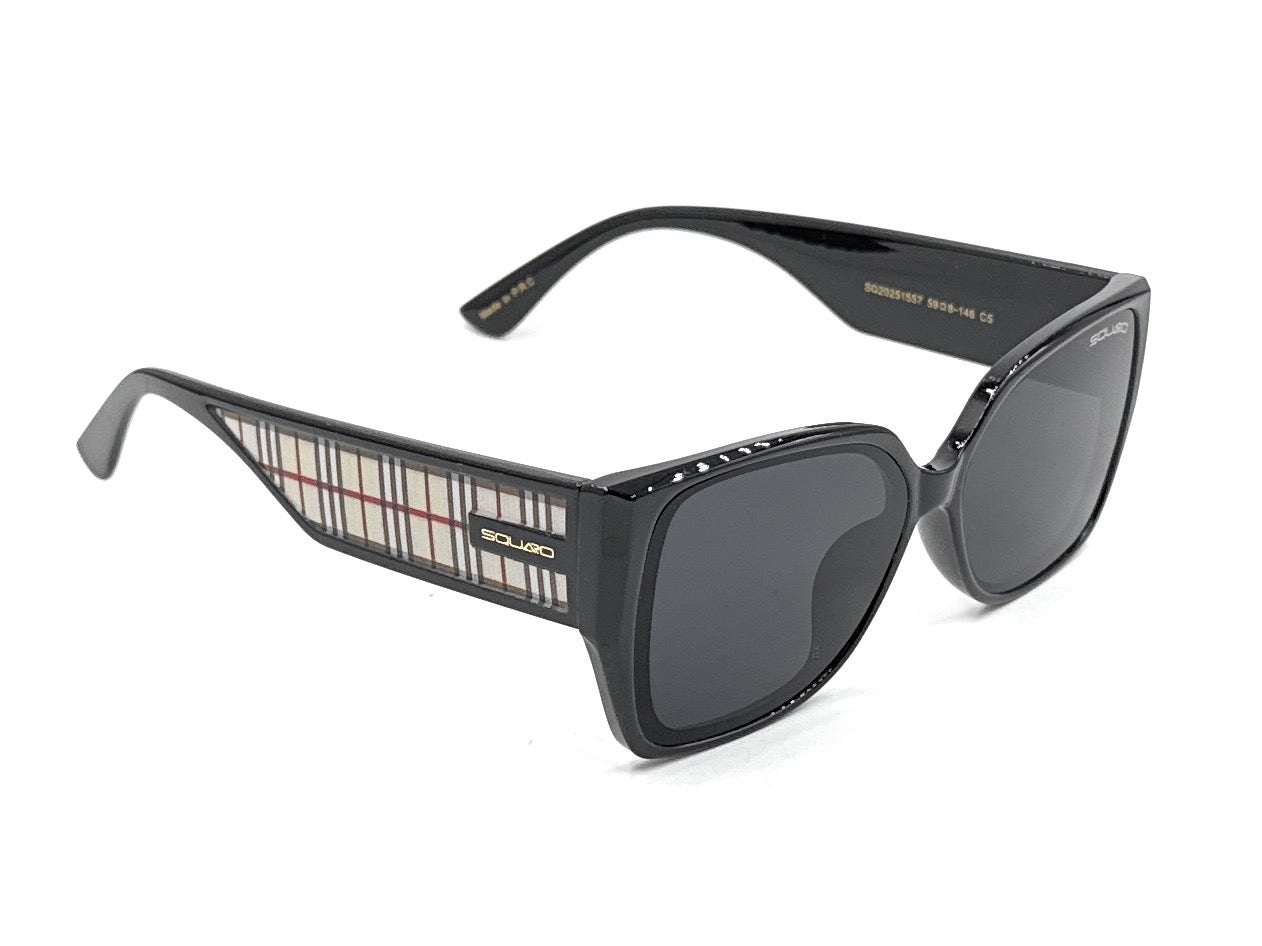 Squaro Plaid Accent Oversized Square Sunglasses – Black Frame with Gradient Brown Lenses SQ20251557
