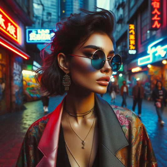 a lady wearing an elegant round sunglasses in tokyo