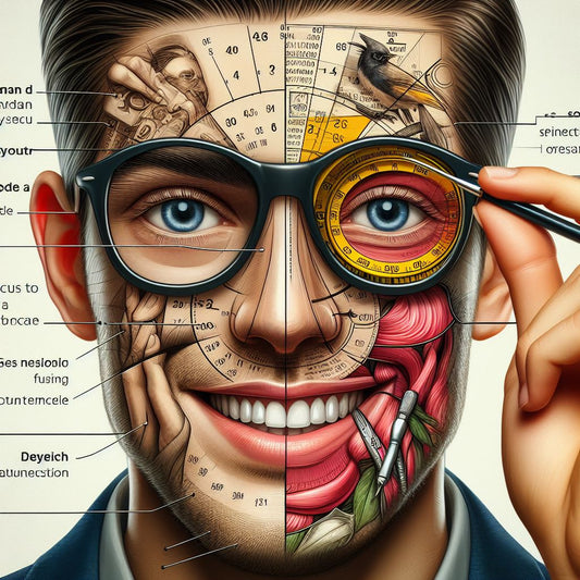 a man who half of his face is muscles and the other half normal, showing that he is measuring his face