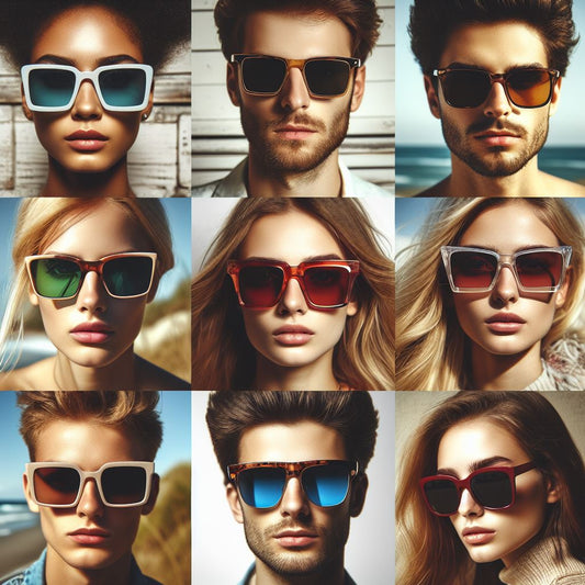 contains 9 images which on each image there is a different face wearing square sunglasses