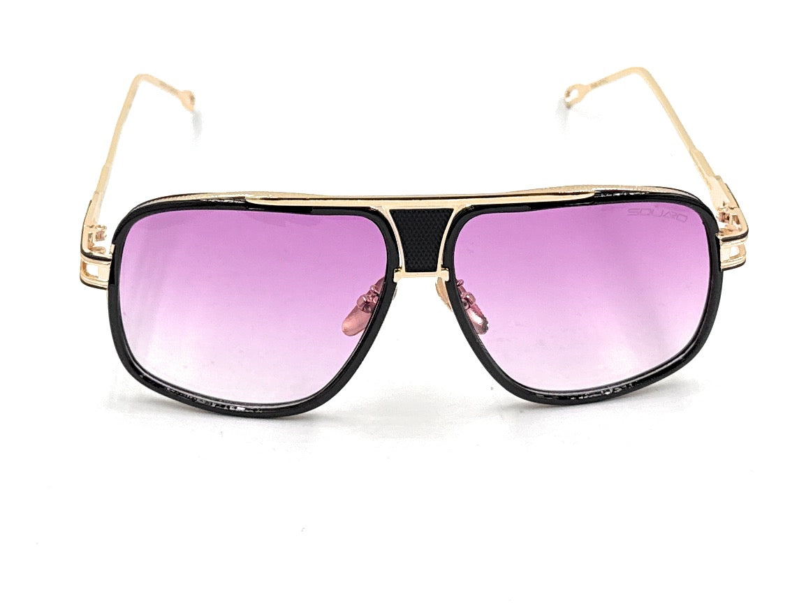 Squaro Plaid Accent Oversized Square Sunglasses –Black Frame with gold Gradient gray Lenses  Over size SQ20251571