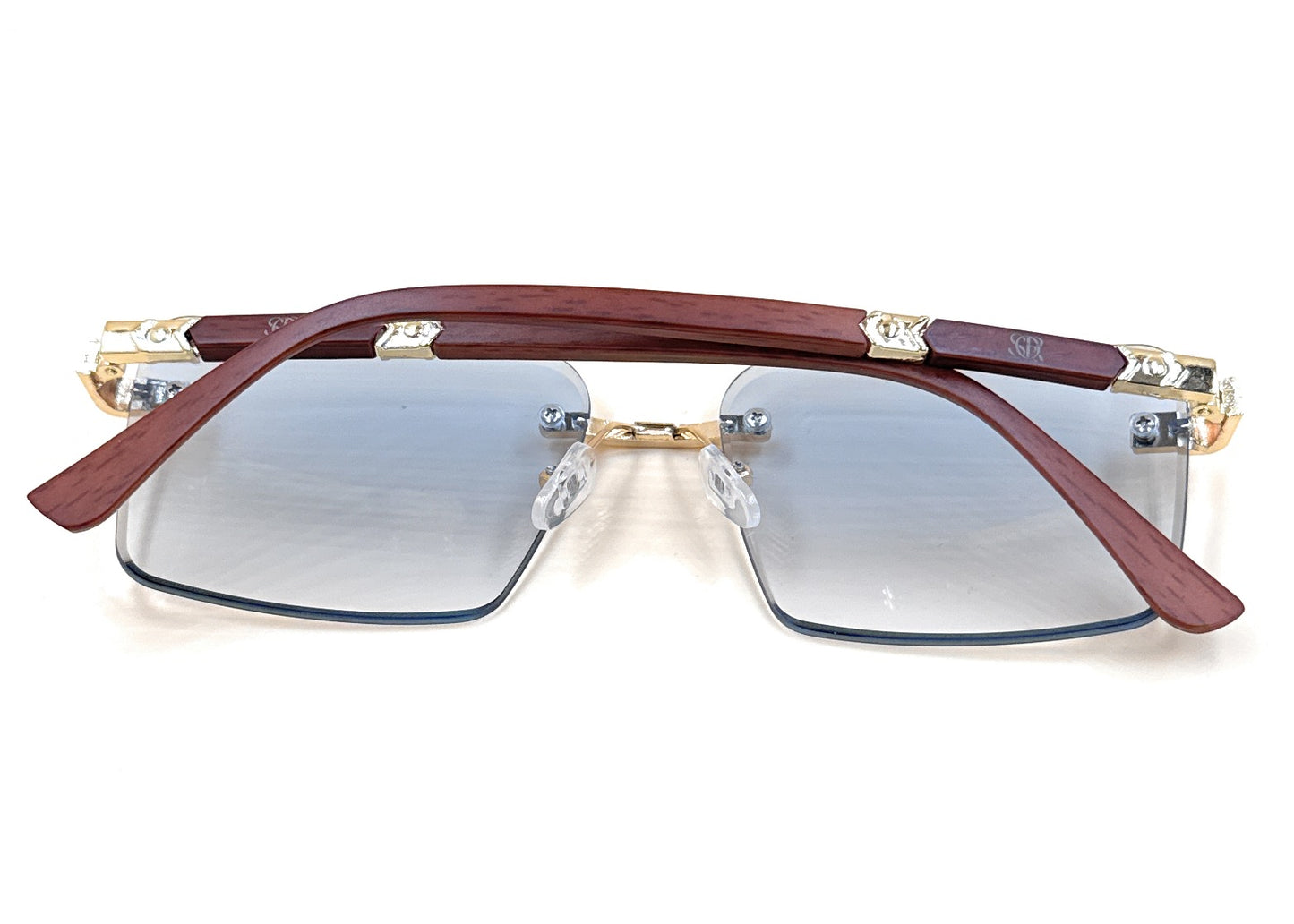 SQUARO Rimless Rectangular Photochromic Sunglasses – Gold Metal & Wood Frame | UV400 Gradient Lenses | 59mm  SQ20261581