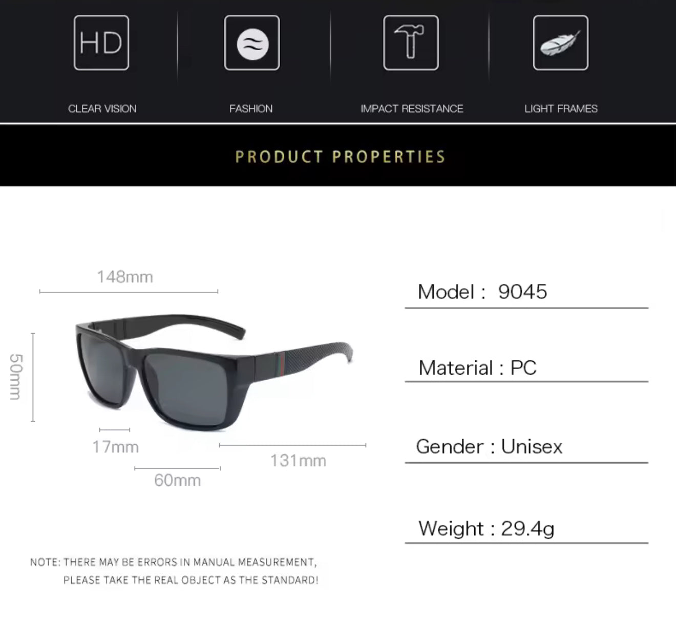 SQUARO Polarized Square Sunglasses - UV400 Protection with TAC Lenses SQ20251556