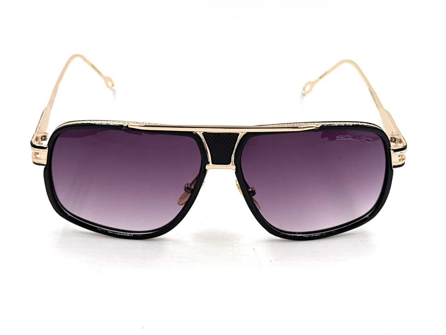 Squaro Plaid Accent Oversized Square Sunglasses –Black Frame with gold Gradient gray Lenses  Over size SQ20251571