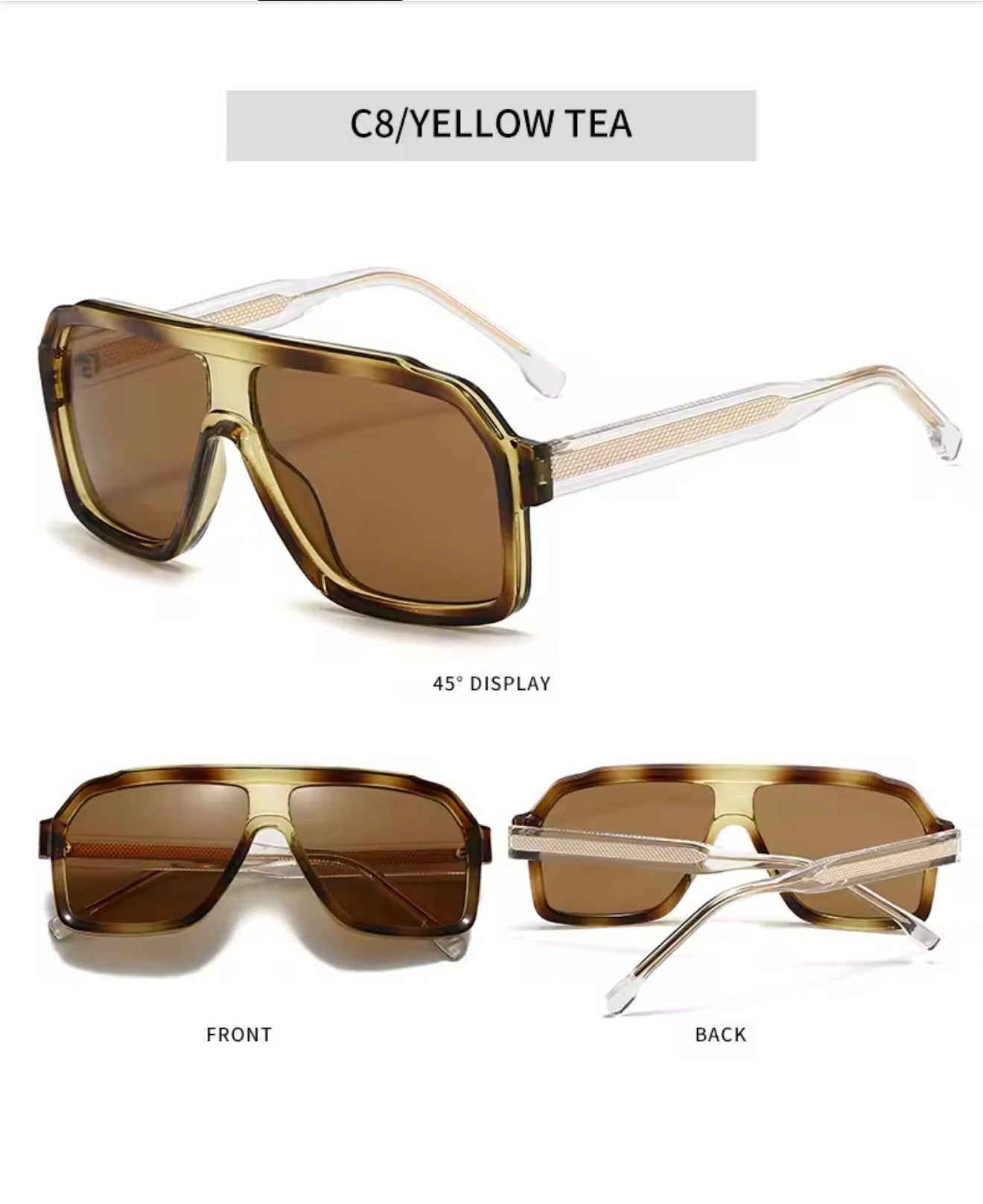 SQUARO Oversized Shield Sunglasses – Yellow Tea Gradient Lens, Square Flat-Top Frame, UV Protection