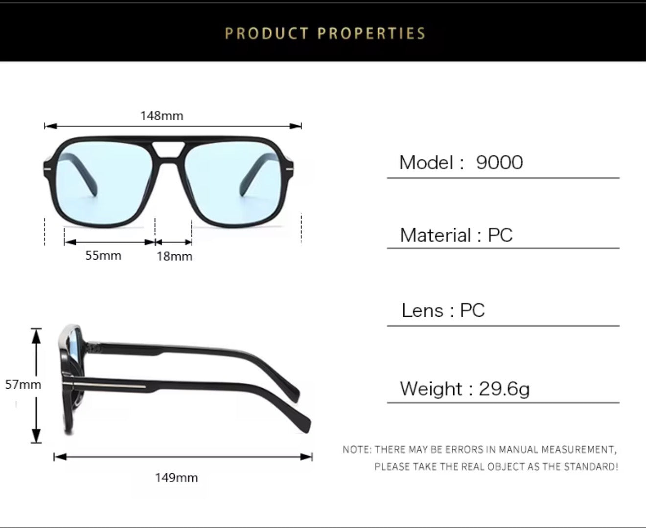 SQUARO SQ20261585 Oversized Square Sunglasses – Black premium PC Frame with Gradient Smoke Lenses