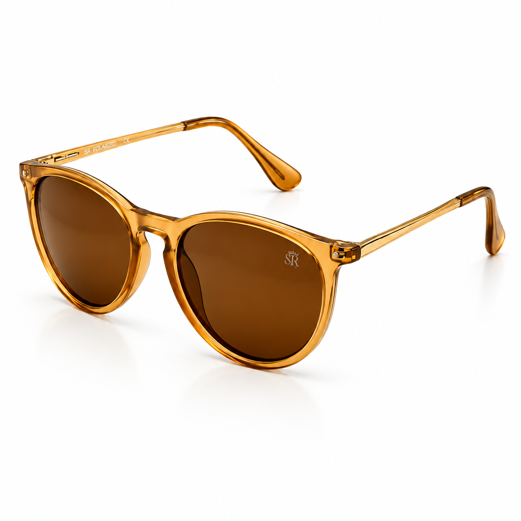 SQUARO Classic Round Polarized Sunglasses – Crystal Champagne Frame / Brown Lens

UVB- UVA SQ2026