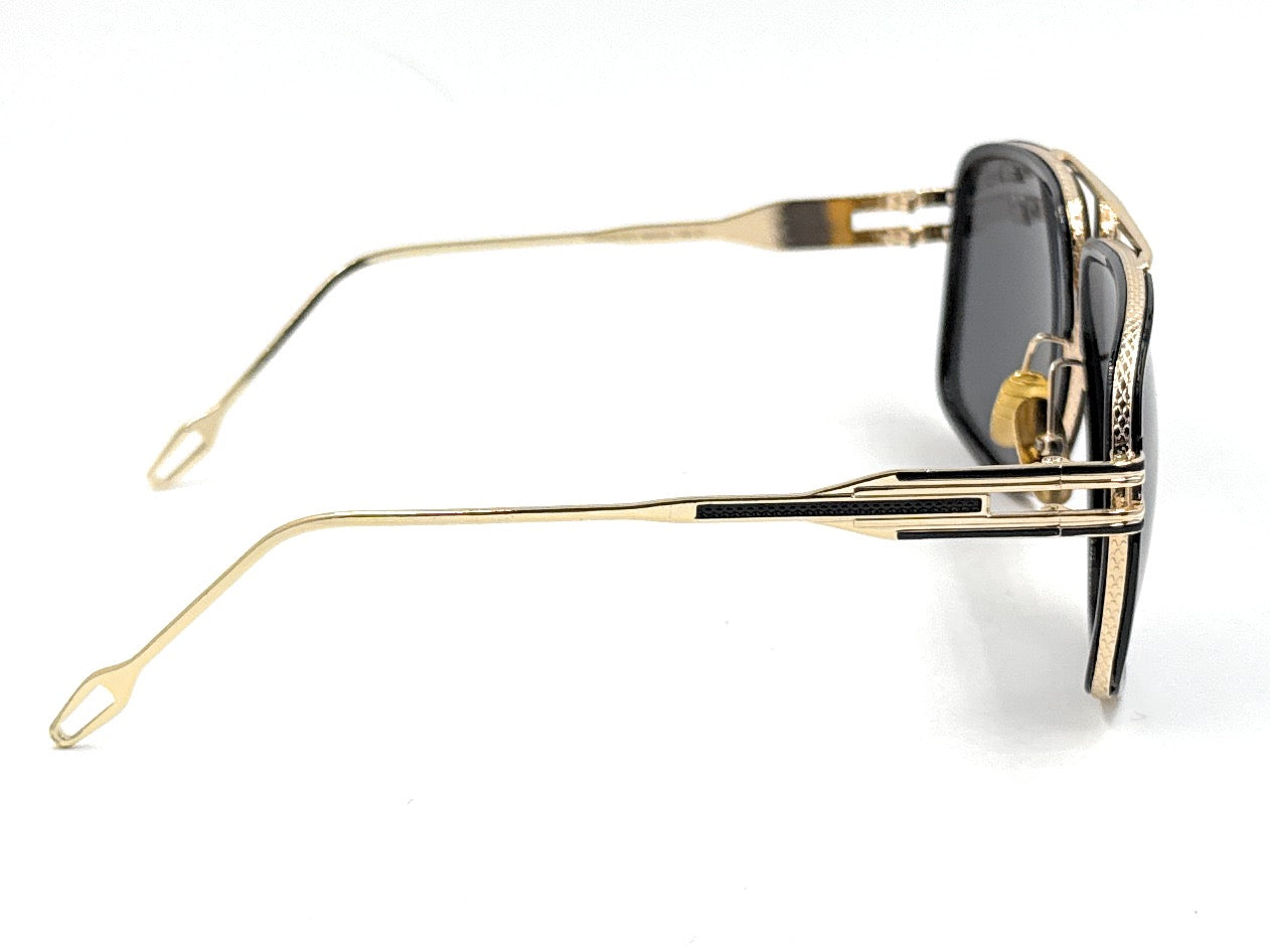 Squaro Plaid Accent Oversized Square Sunglasses –Black Frame with gold Gradient gray Lenses  Over size SQ20251571