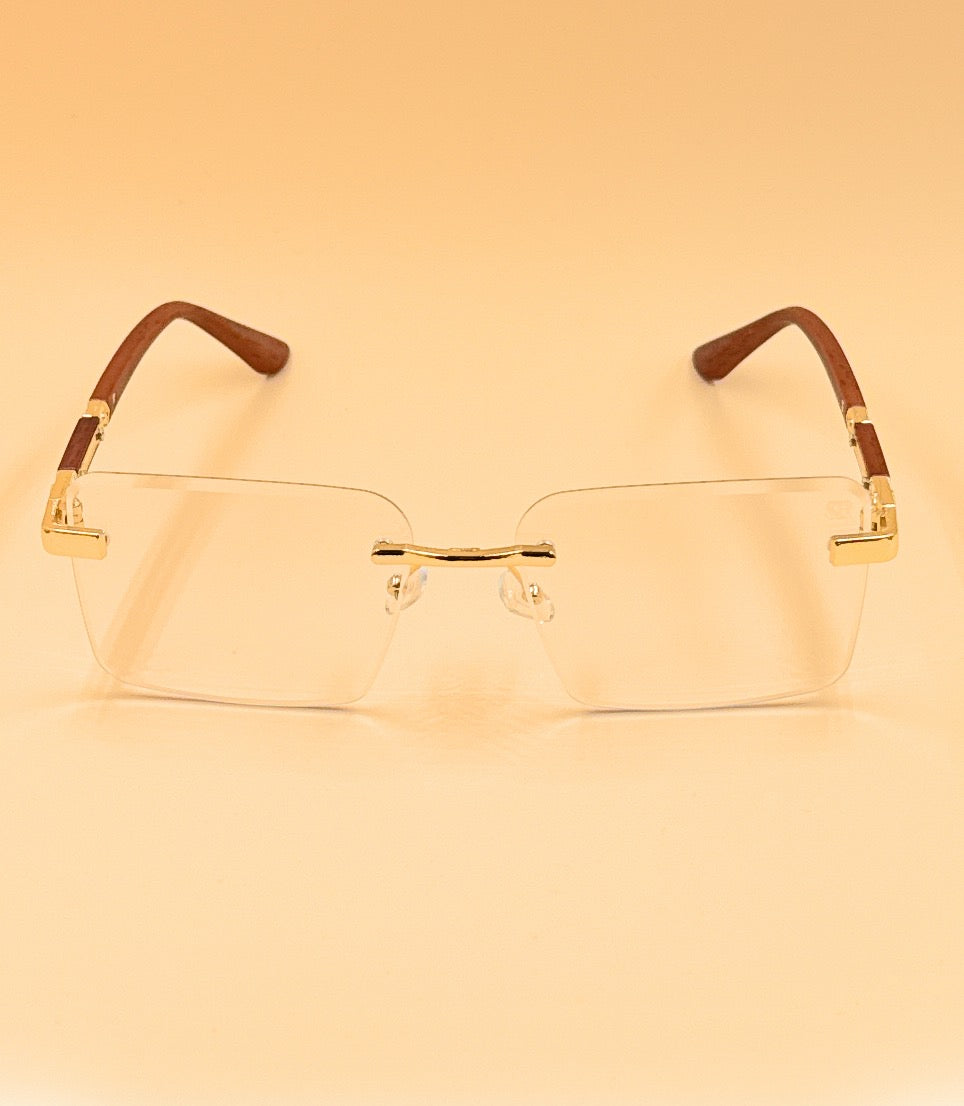 SQUARO Rimless Rectangular Photochromic Sunglasses – Gold Metal & Wood Frame | UV400 Gradient Lenses | 59mm  SQ20261581