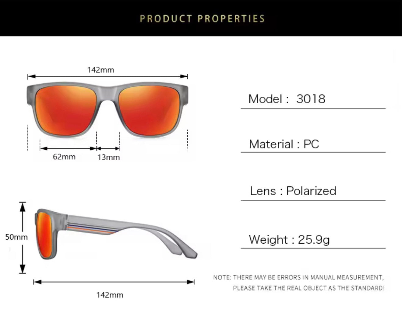 SQUARO Model 3018 Polarized Sunglasses – Matte Black Frame | UV400 Protection