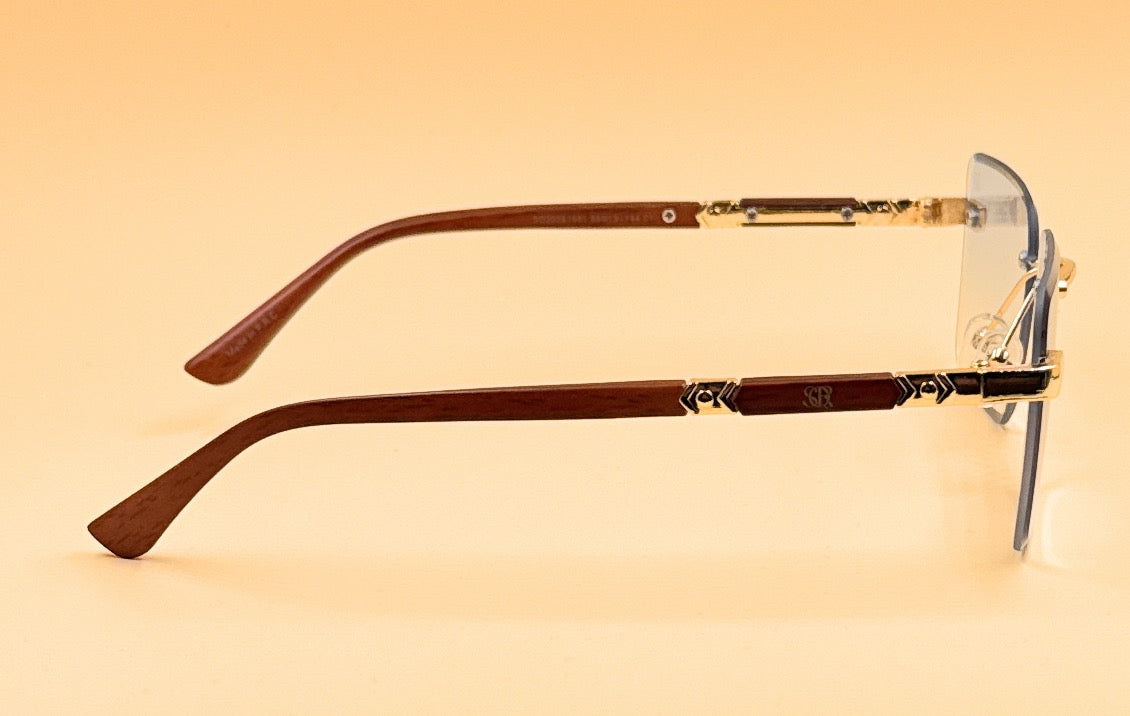 SQUARO Rimless Rectangular Photochromic Sunglasses – Gold Metal & Wood Frame | UV400 Gradient Lenses | 59mm  SQ20261581