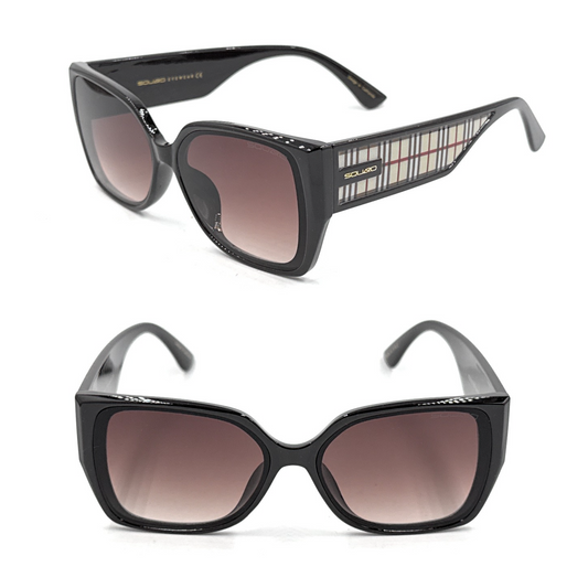 Squaro Plaid Accent Oversized Square Sunglasses – Black Frame with Gradient Brown Lenses SQ20251557