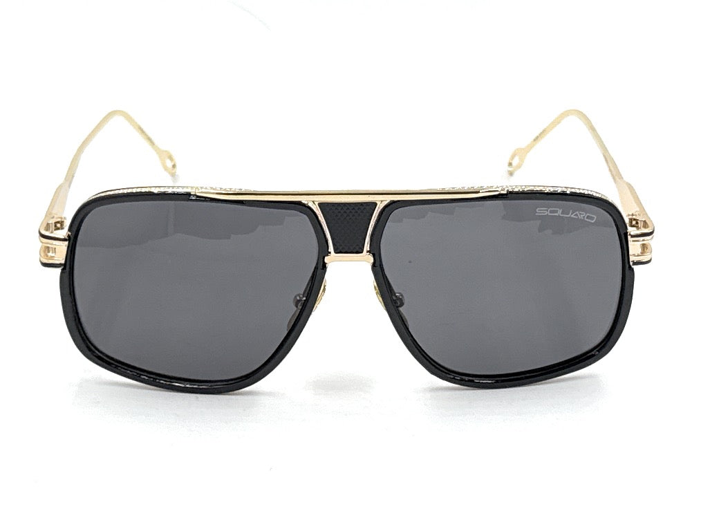 Squaro Plaid Accent Oversized Square Sunglasses –Black Frame with gold Gradient gray Lenses  Over size SQ20251571