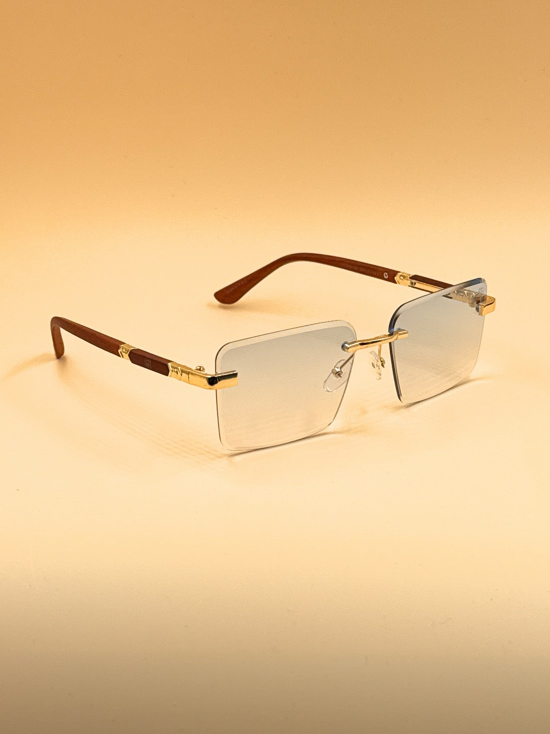 SQUARO Rimless Rectangular Photochromic Sunglasses – Gold Metal & Wood Frame | UV400 Gradient Lenses | 59mm  SQ20261581
