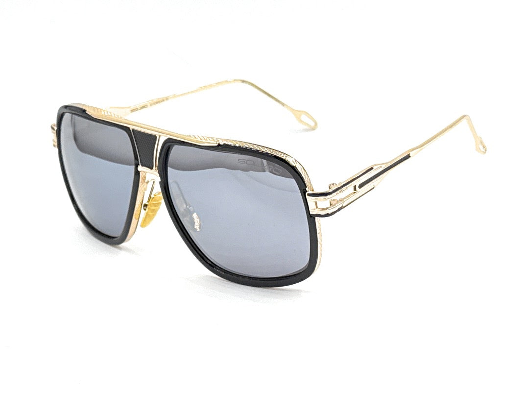 Squaro Plaid Accent Oversized Square Sunglasses –Black Frame with gold Gradient gray Lenses  Over size SQ20251571