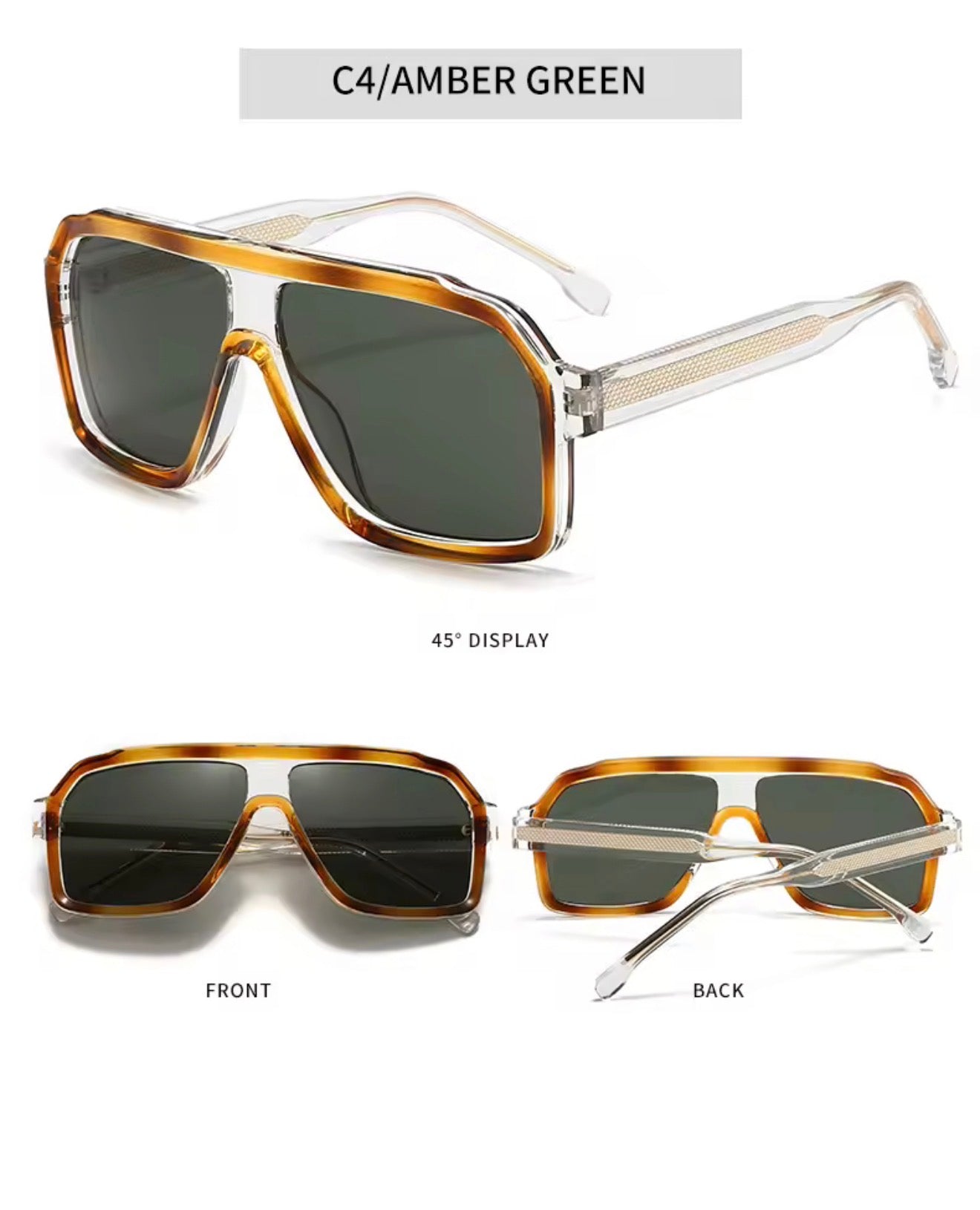 SQUARO Oversized Shield Sunglasses – Yellow Tea Gradient Lens, Square Flat-Top Frame, UV Protection
