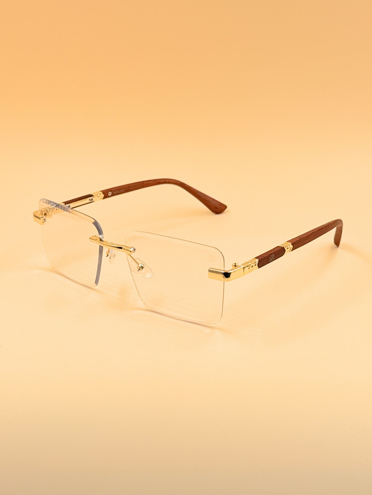 SQUARO Rimless Rectangular Photochromic Sunglasses – Gold Metal & Wood Frame | UV400 Gradient Lenses | 59mm  SQ20261581