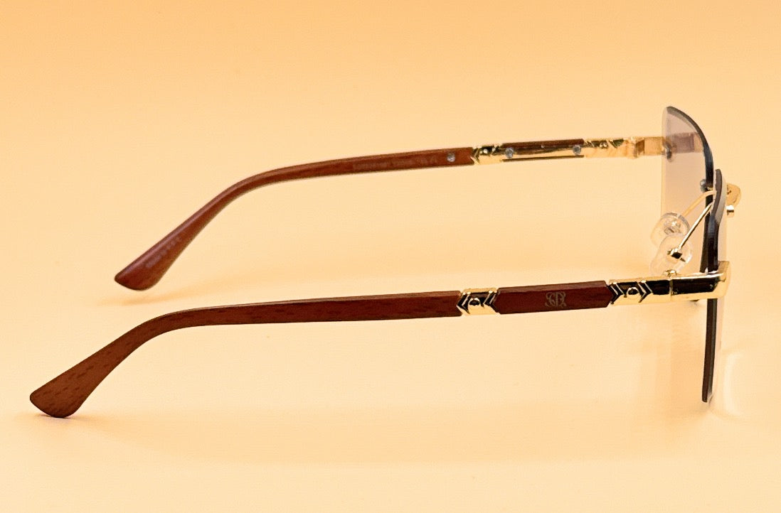 SQUARO Rimless Rectangular Photochromic Sunglasses – Gold Metal & Wood Frame | UV400 Gradient Lenses | 59mm  SQ20261581