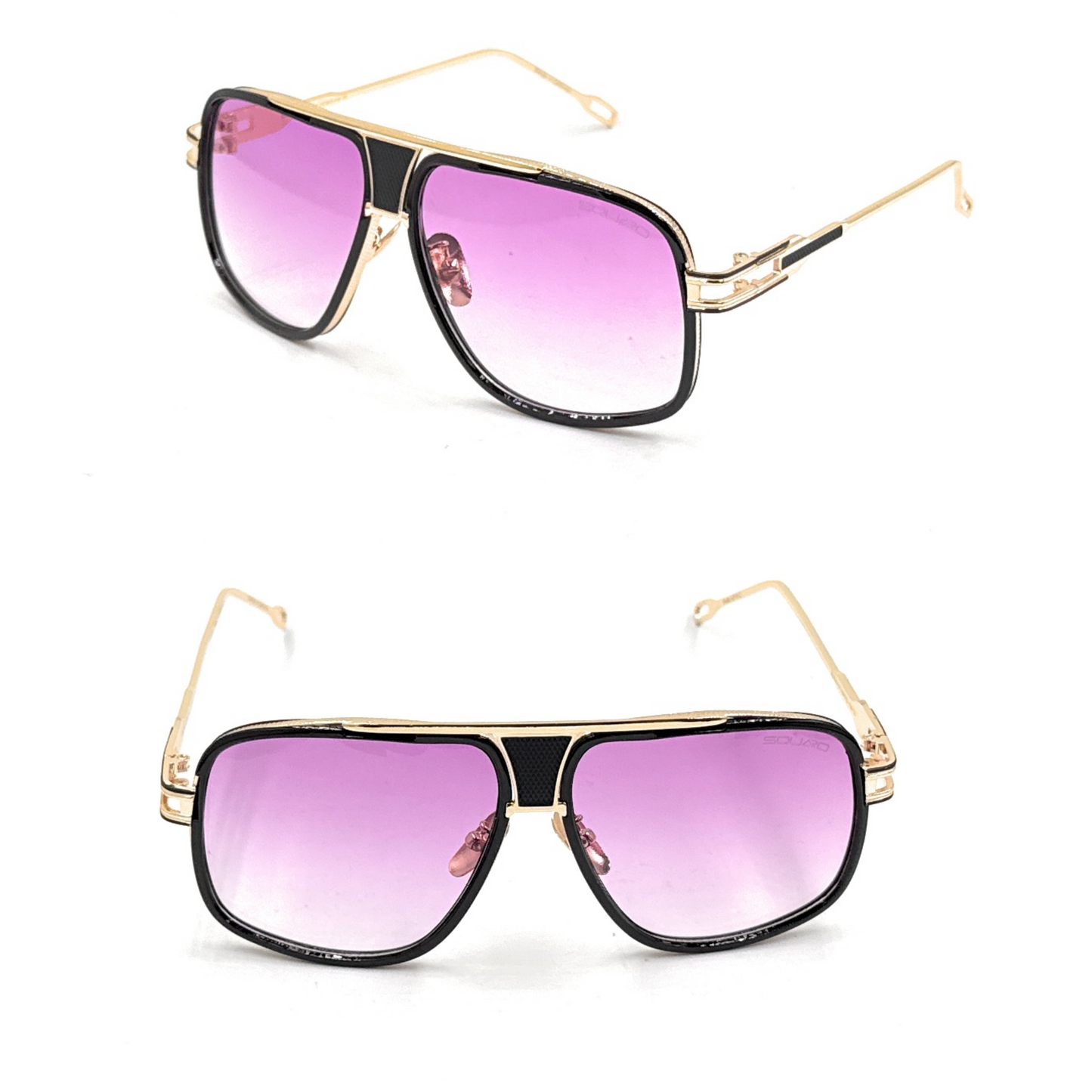 Squaro Plaid Accent Oversized Square Sunglasses –Black Frame with gold Gradient gray Lenses  Over size SQ20251571