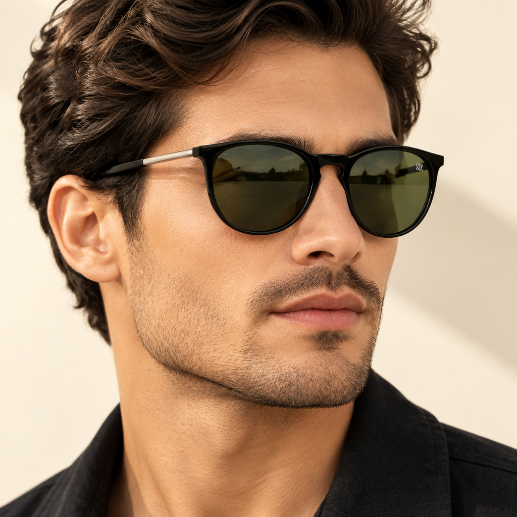 SQUARO Classic Round Polarized Sunglasses – Crystal Champagne Frame / Brown Lens

UVB- UVA SQ2026