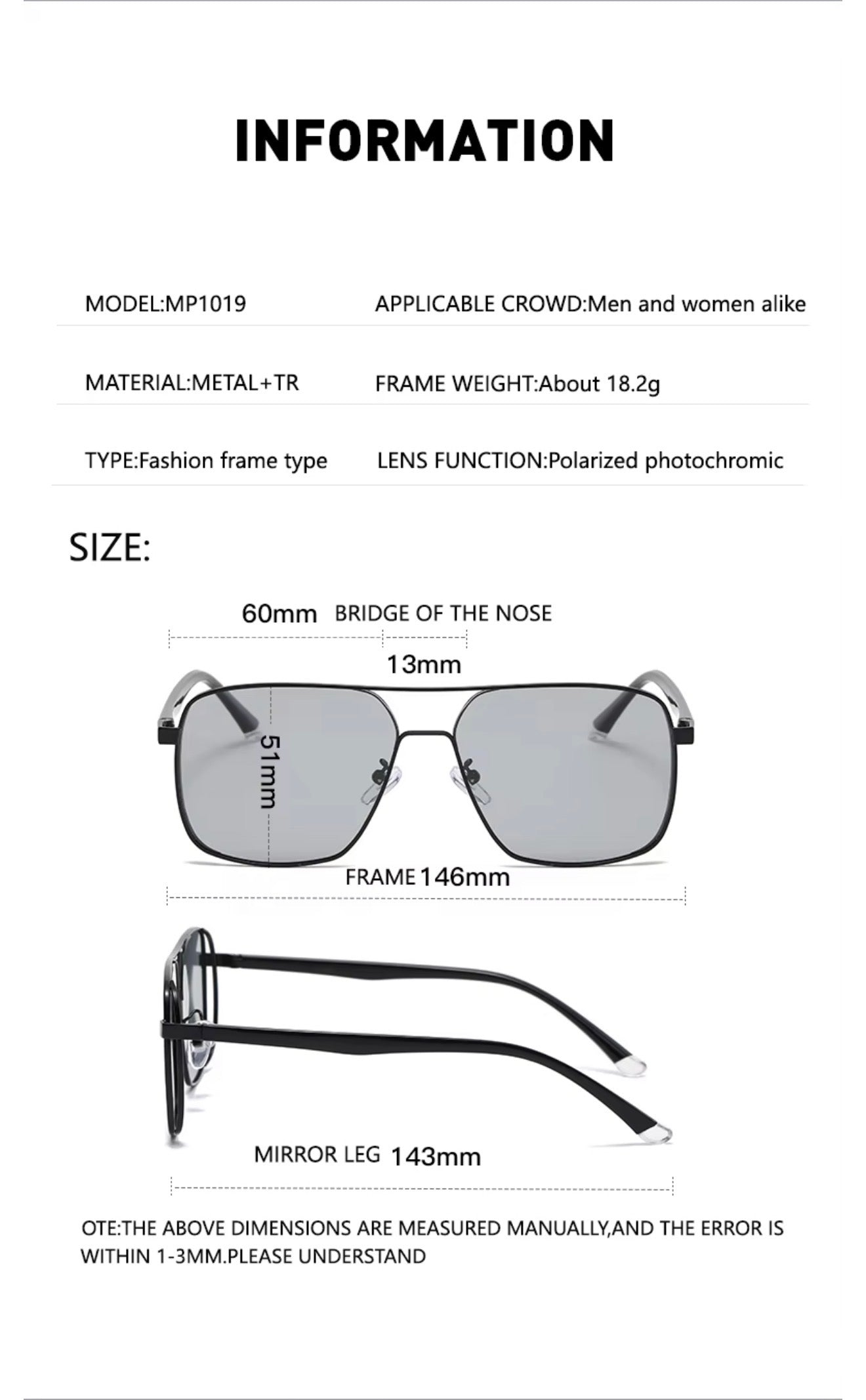 SQUARO Polarized Photochromic Aviator Sunglasses – TR90 + Metal Frame | UV400 Protection High Quality Light weight SQ20261611Square