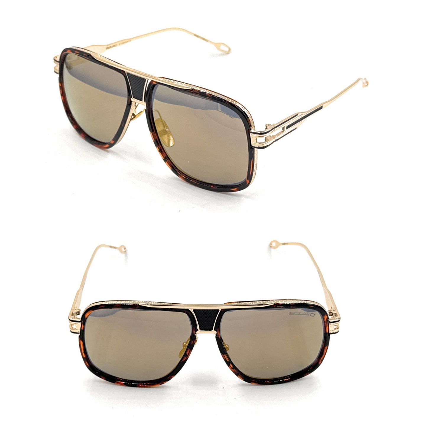 Squaro Plaid Accent Oversized Square Sunglasses –Black Frame with gold Gradient gray Lenses  Over size SQ20251571