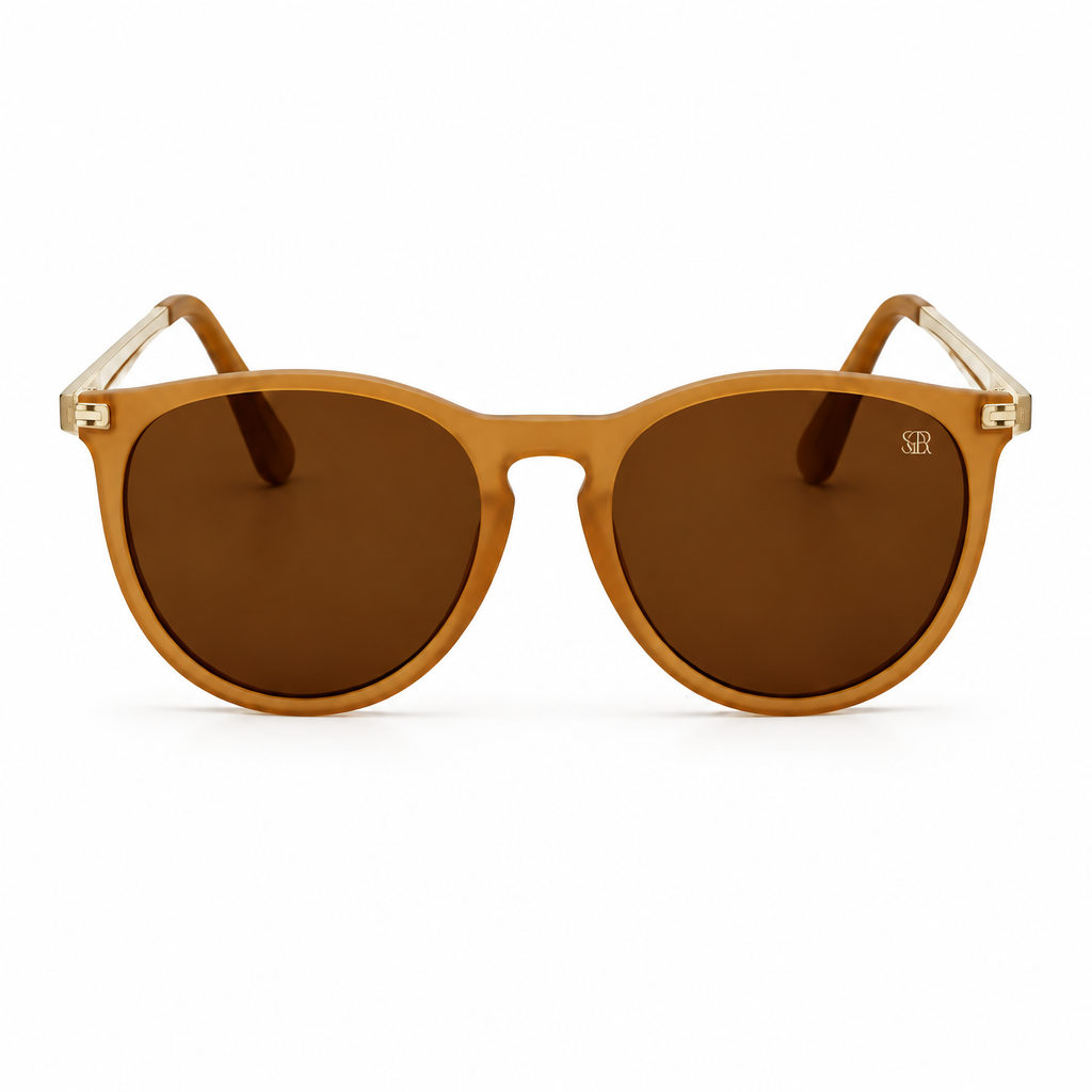 SQUARO Classic Round Polarized Sunglasses – Crystal Champagne Frame / Brown Lens

UVB- UVA SQ2026