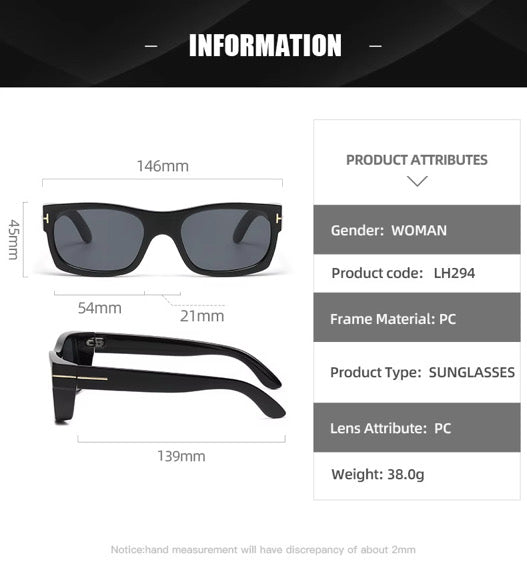 SQUARO® Elegant Black Rectangular Sunglasses for Women – Glossy Lightweight PC Frame, 54mm Lens SQ20261575