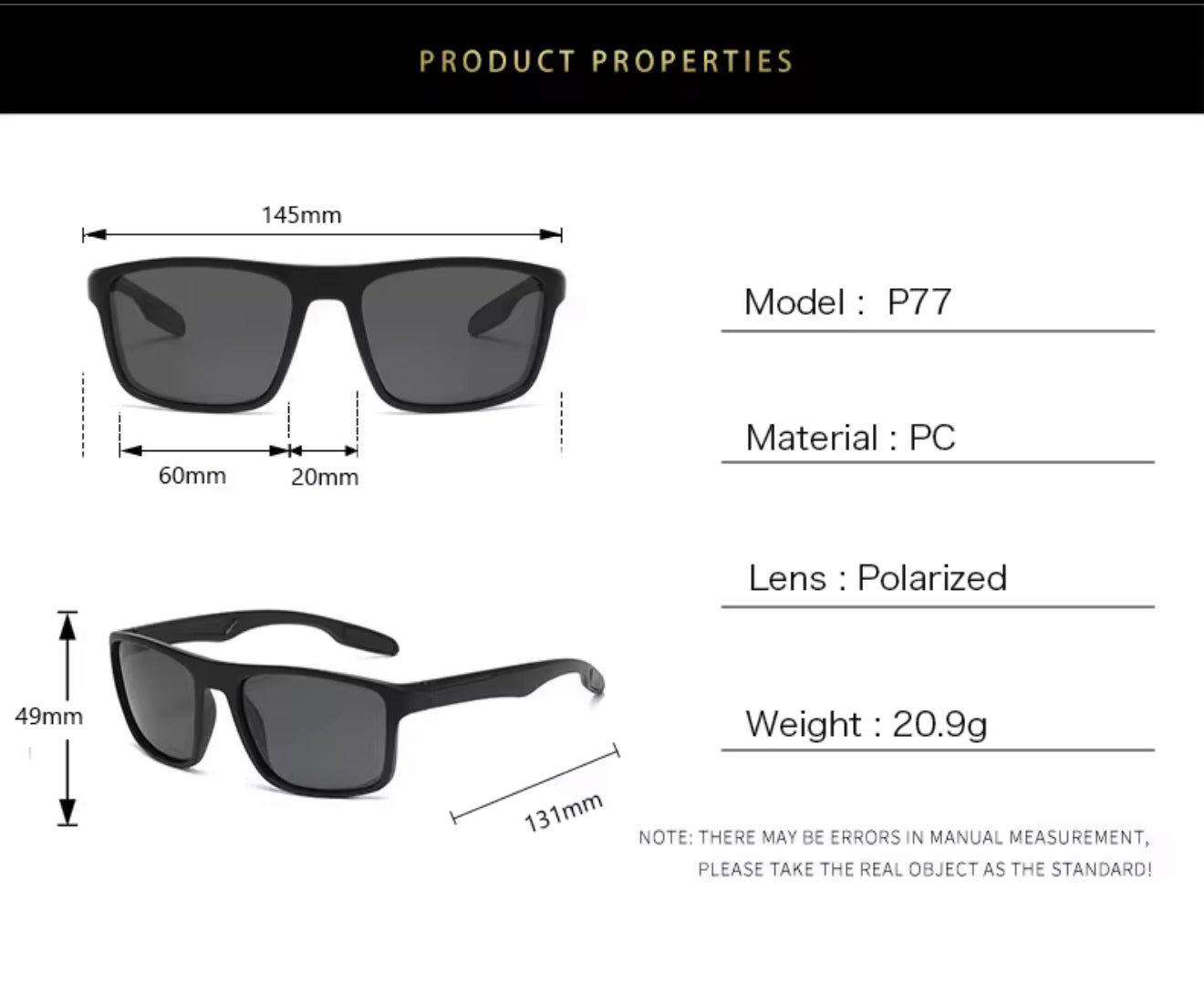 SQUARO Polarized Sunglasses Men Women Driving Fishing Biking Hiking UVB-UVA 400 SQ20251568