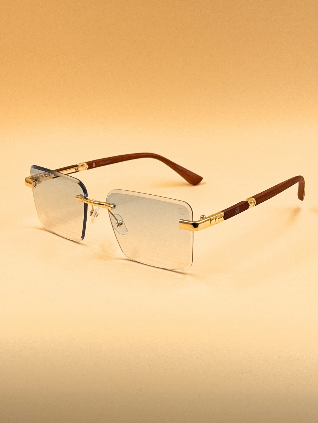 SQUARO Rimless Rectangular Photochromic Sunglasses – Gold Metal & Wood Frame | UV400 Gradient Lenses | 59mm  SQ20261581