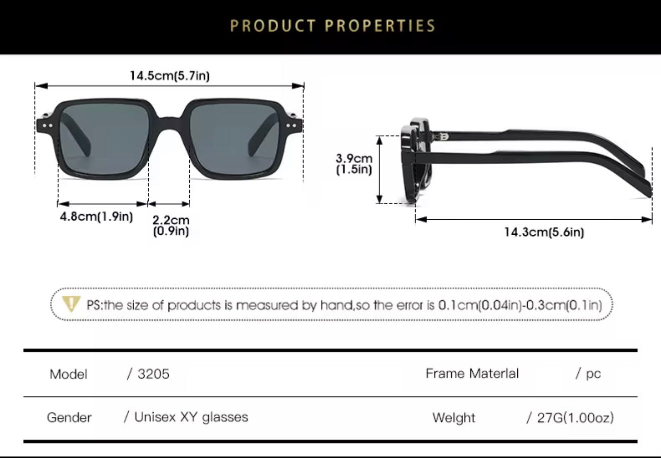 SQUARO SQ20261583 Rectangular Unisex Sunglasses – Classic Black Frame with Durable Flex Hinges