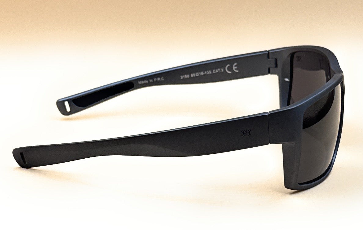 SQUARO 3150 Polarized Sport Sunglasses for Men – Matte Black Frame with Revo Polarized Lenses | UV400 Protection
