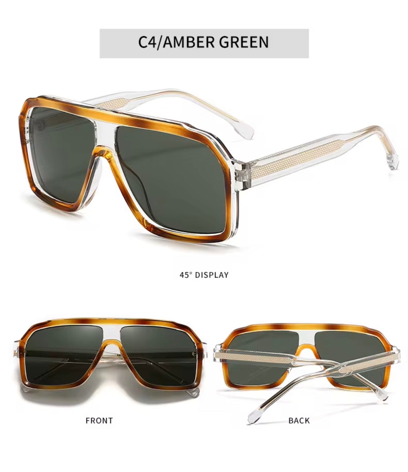 SQUARO Oversized Shield Sunglasses – Yellow Tea Gradient Lens, Square Flat-Top Frame, UV Protection