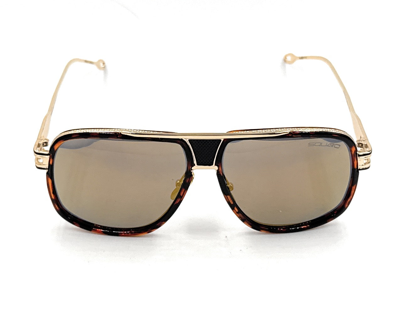 Squaro Plaid Accent Oversized Square Sunglasses –Black Frame with gold Gradient gray Lenses  Over size SQ20251571