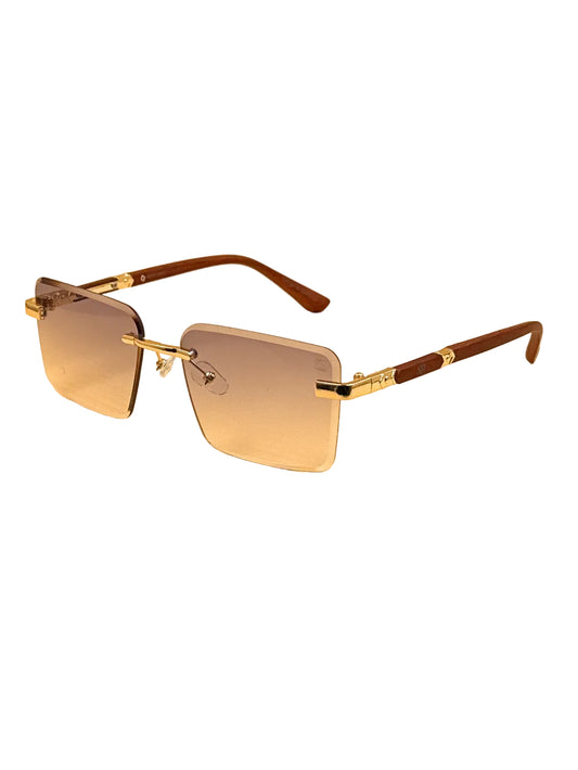 SQUARO Rimless Rectangular Photochromic Sunglasses – Gold Metal & Wood Frame | UV400 Gradient Lenses | 59mm  SQ20261581